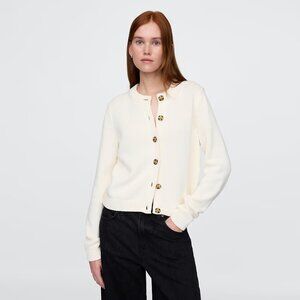 Gap 100% Cotton Crewneck Cardigan in Ivory Beige Frost